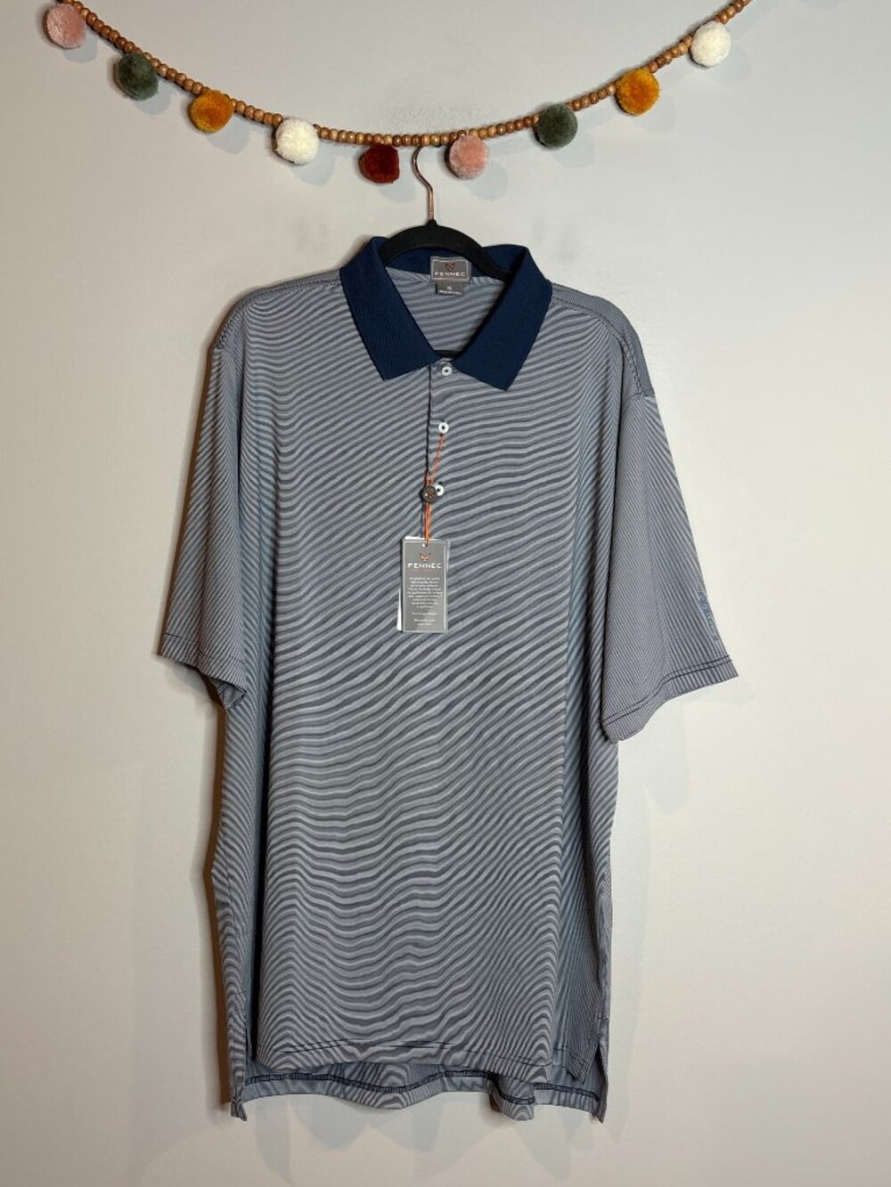 NWT Fennec navy blue striped golf polo shirt